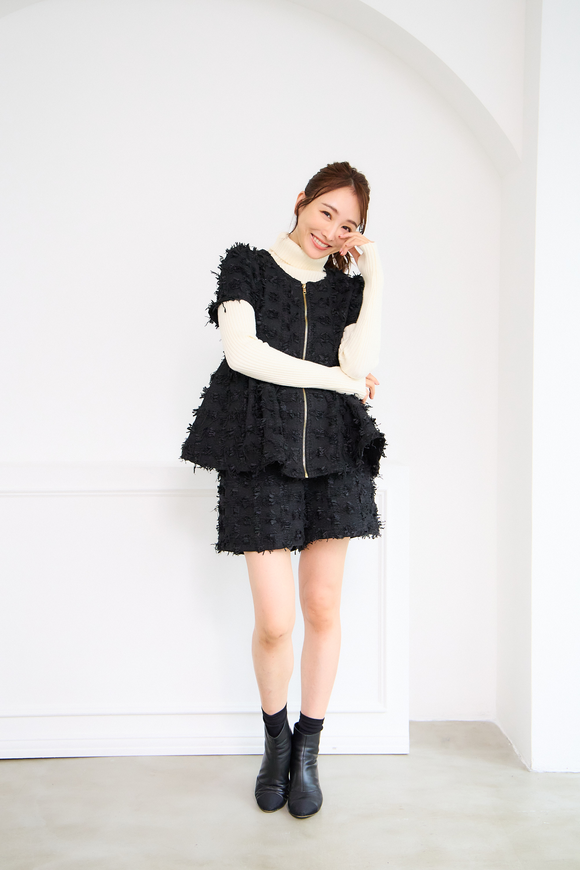 【ツィード　フィットアンドフレア　フロントオープンチュニック 　半袖(kbm542)】メール便OK