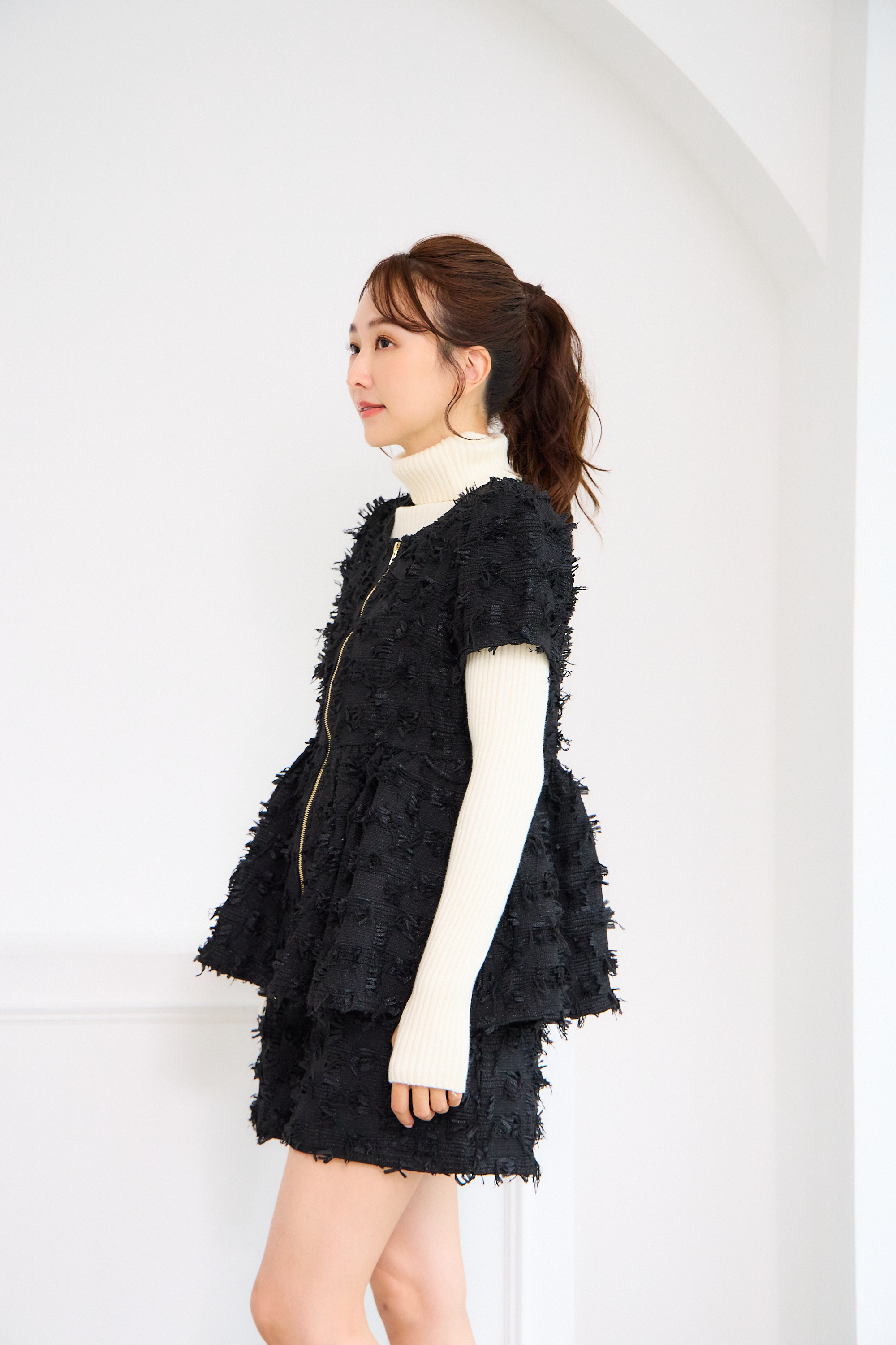 【ツィード　フィットアンドフレア　フロントオープンチュニック 　半袖(kbm542)】メール便OK