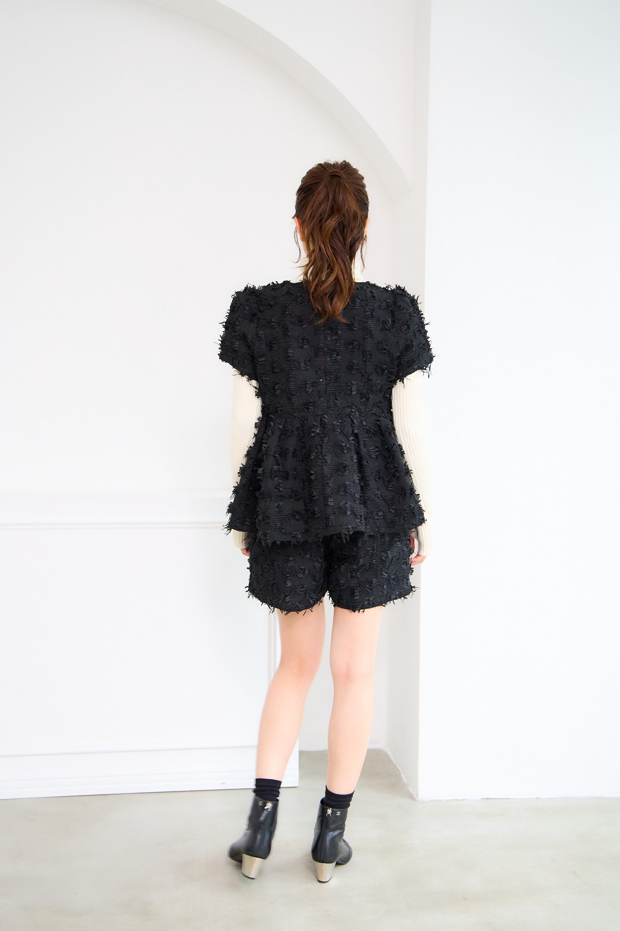 【ツィード　フィットアンドフレア　フロントオープンチュニック 　半袖(kbm542)】メール便OK