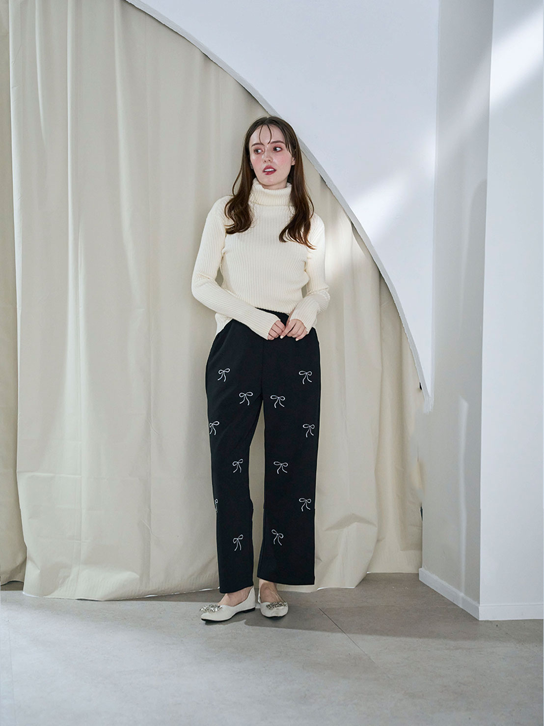 Ribbon セミワイドストレッチ美脚パンツ(sd8130)