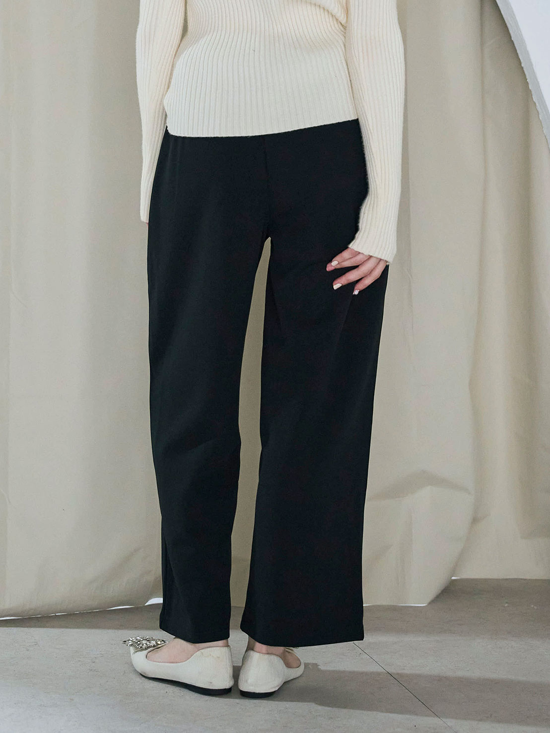 Ribbon セミワイドストレッチ美脚パンツ(sd8130)