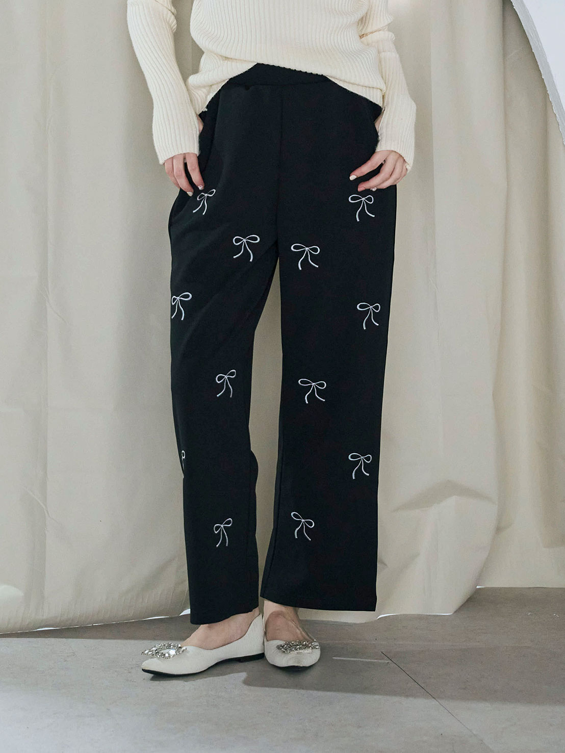 Ribbon セミワイドストレッチ美脚パンツ(sd8130)