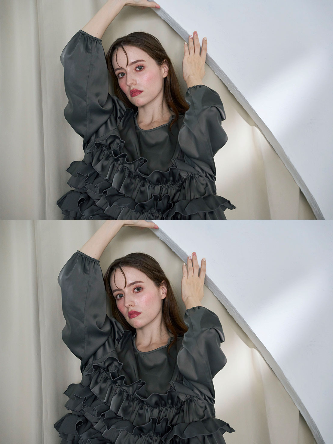 Flowerブーケサテンルーズブラウス(ma20-2509)