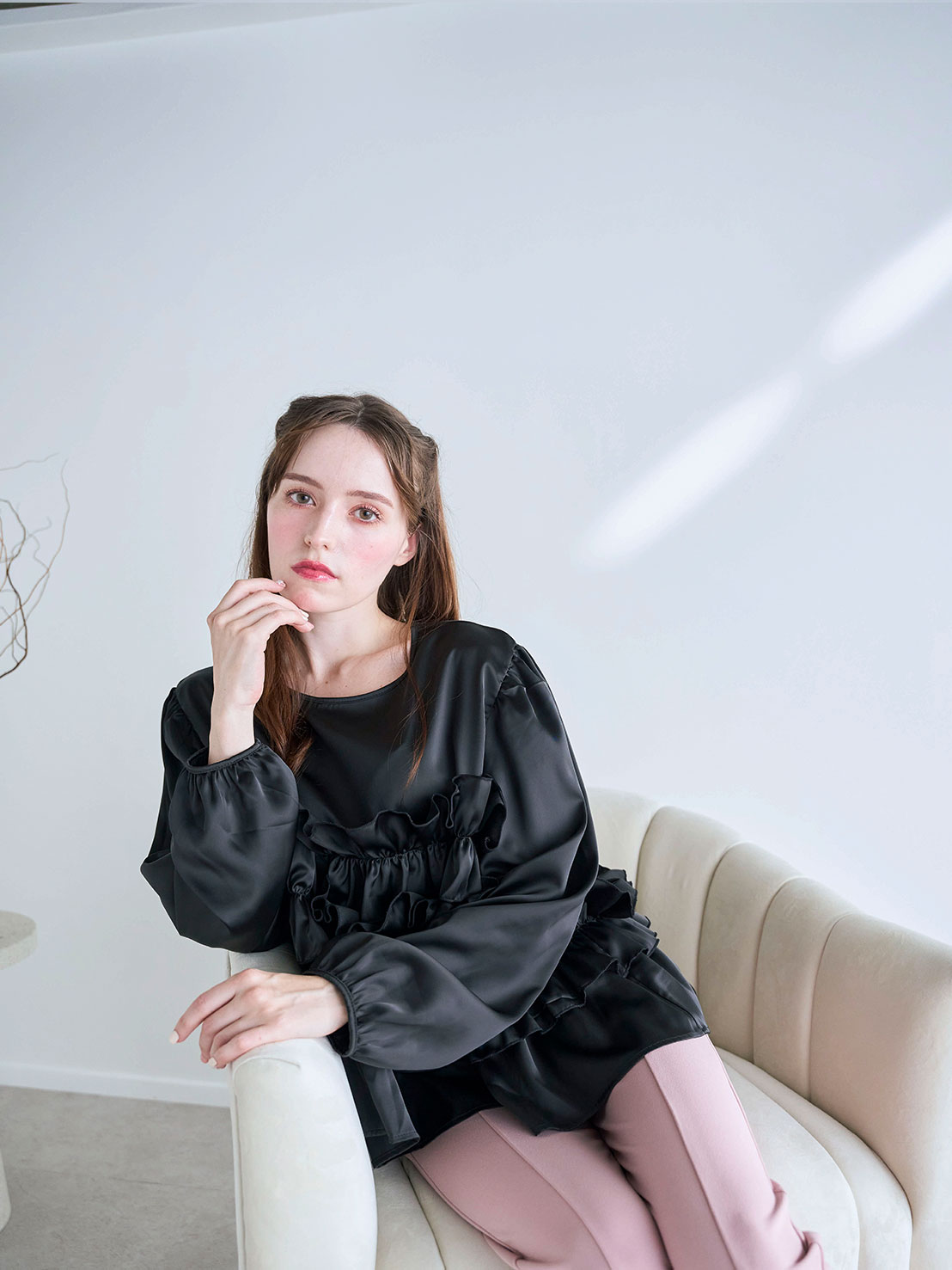 Flowerブーケサテンルーズブラウス(ma20-2509)