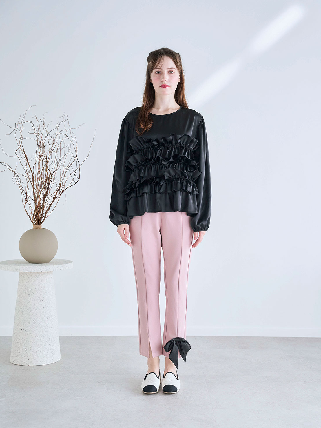 Flowerブーケサテンルーズブラウス(ma20-2509)