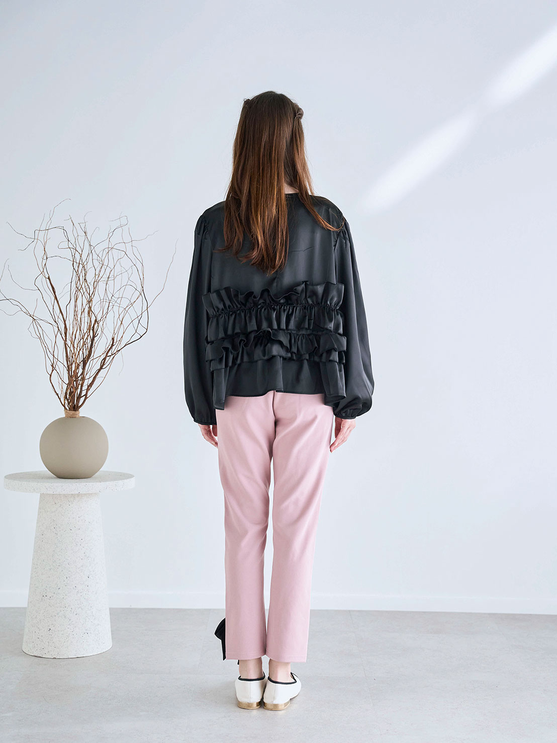 Flowerブーケサテンルーズブラウス(ma20-2509)