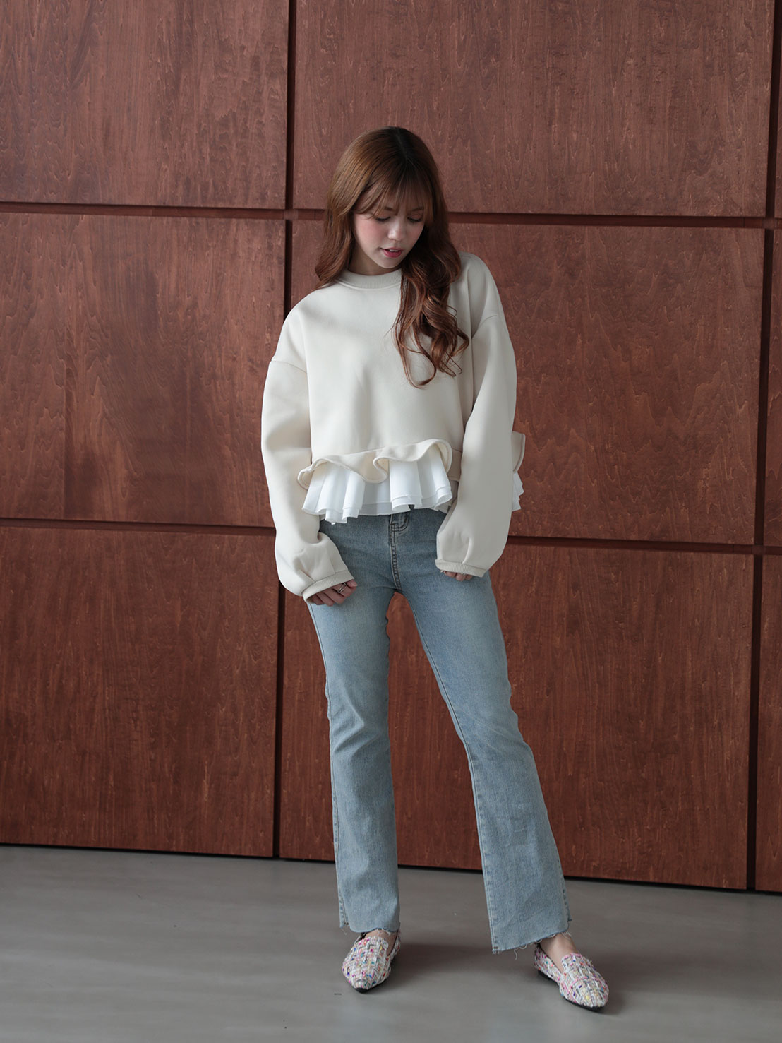 裾フリル裏起毛オーバーTOPS(aj026)