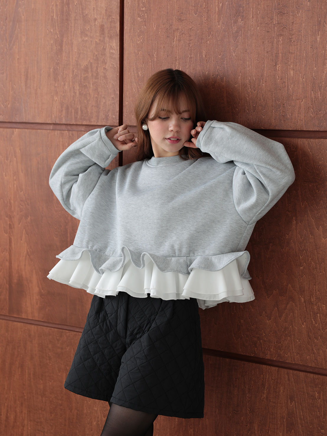 裾フリル裏起毛オーバーTOPS(aj026)