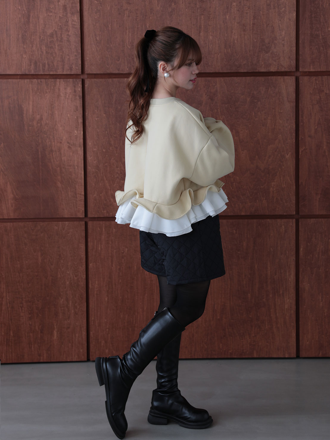 裾フリル裏起毛オーバーTOPS(aj026)