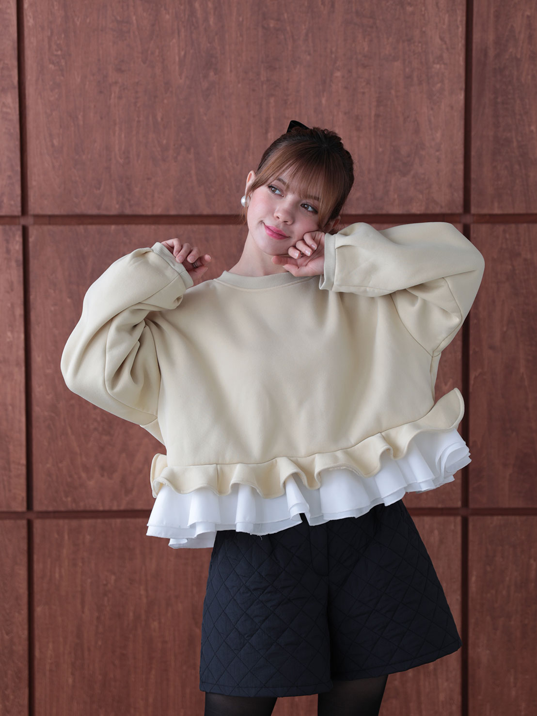 裾フリル裏起毛オーバーTOPS(aj026)