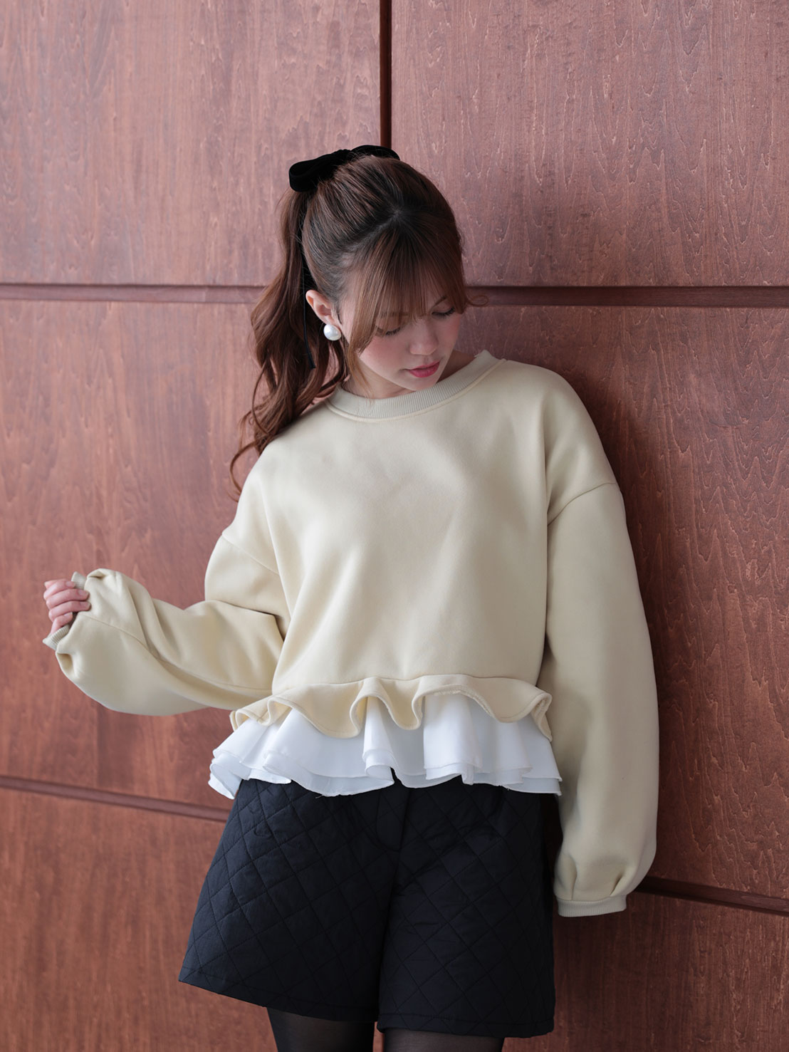 裾フリル裏起毛オーバーTOPS(aj026)