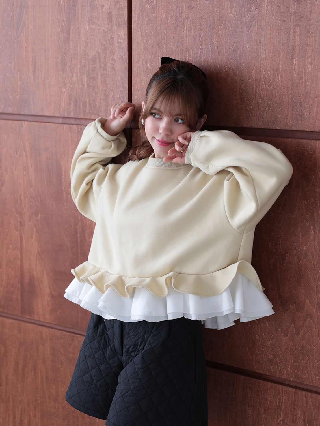 裾フリル裏起毛オーバーTOPS(aj026)