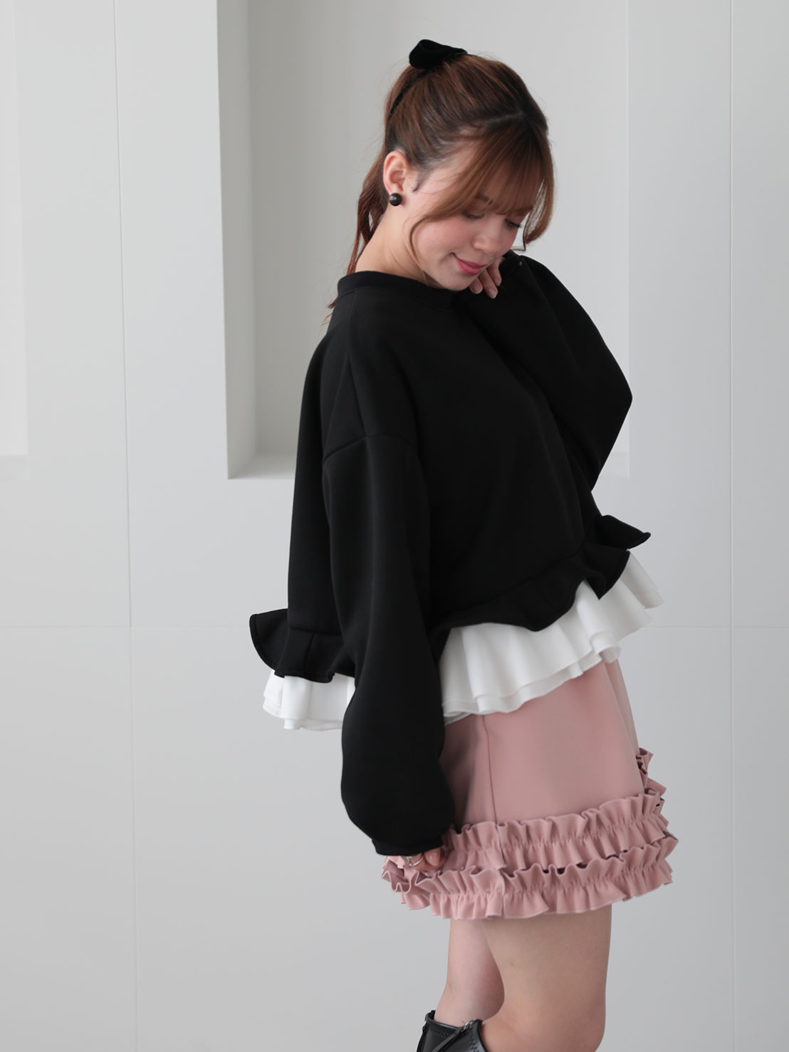 裾フリル裏起毛オーバーTOPS(aj026)