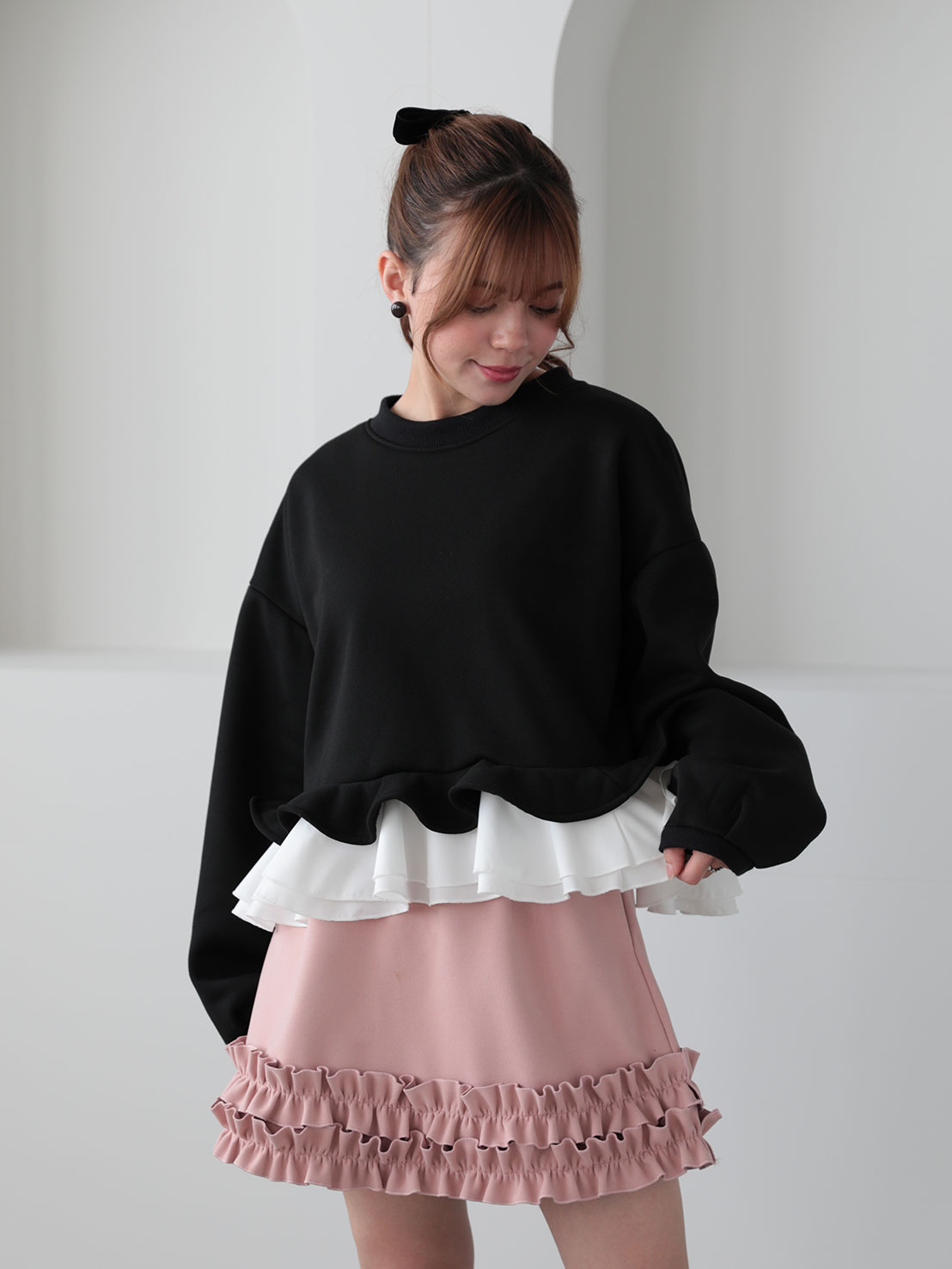 裾フリル裏起毛オーバーTOPS(aj026)