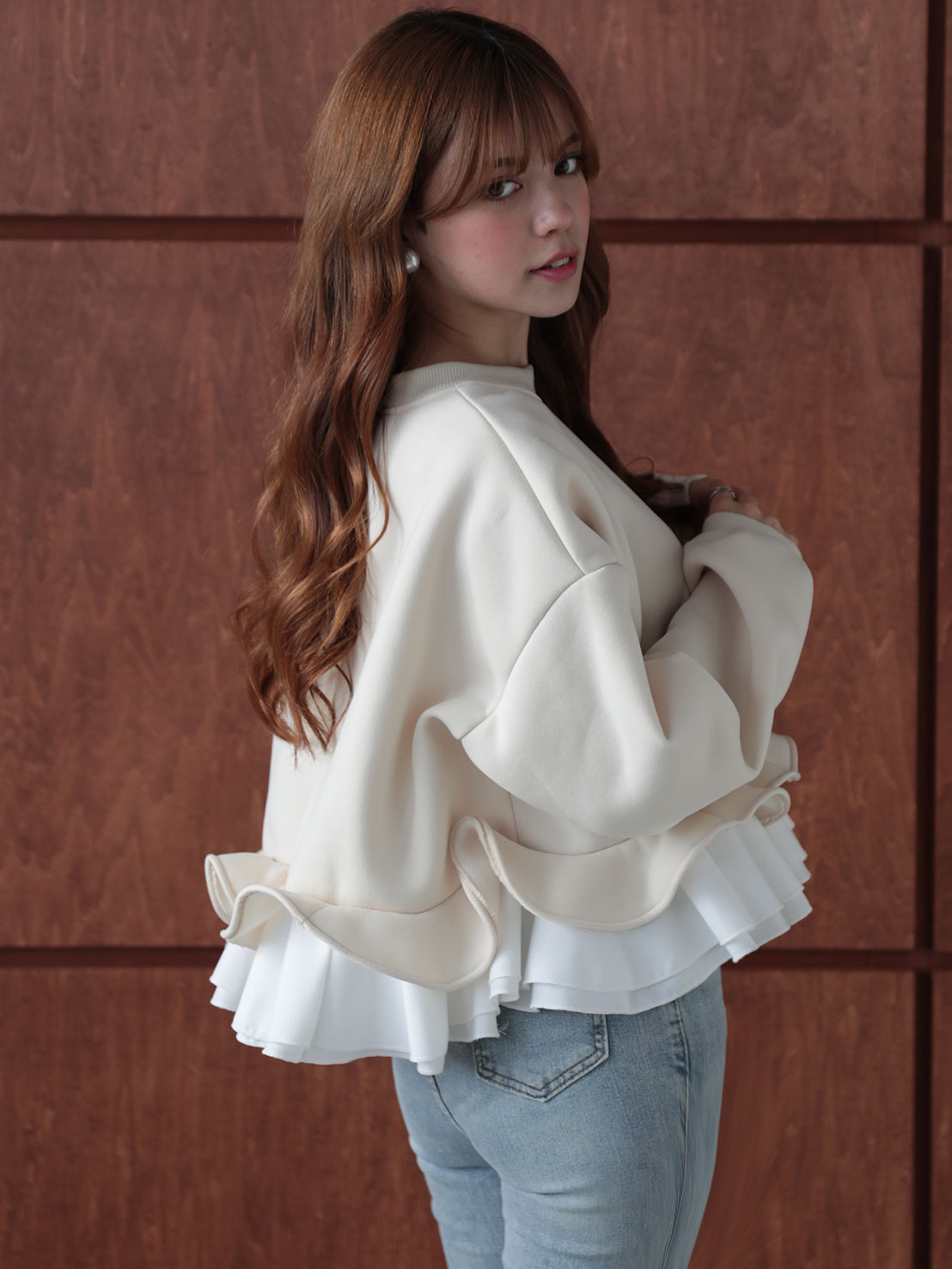 裾フリル裏起毛オーバーTOPS(aj026)