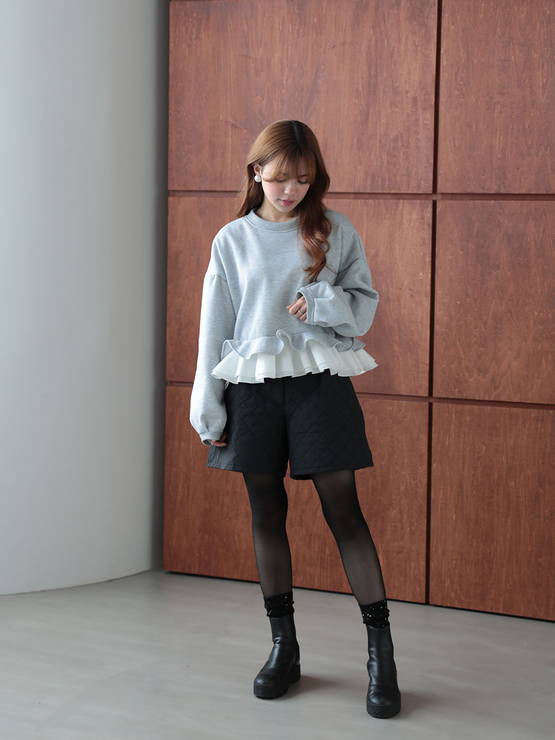 裾フリル裏起毛オーバーTOPS(aj026)