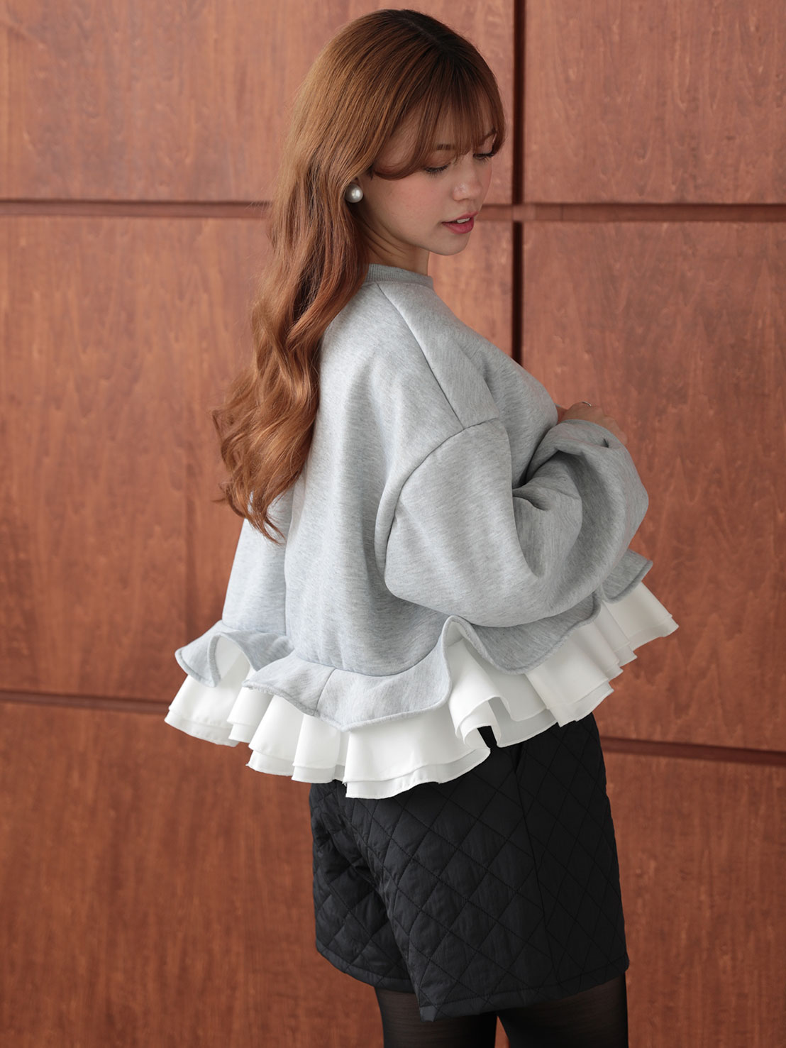 裾フリル裏起毛オーバーTOPS(aj026)