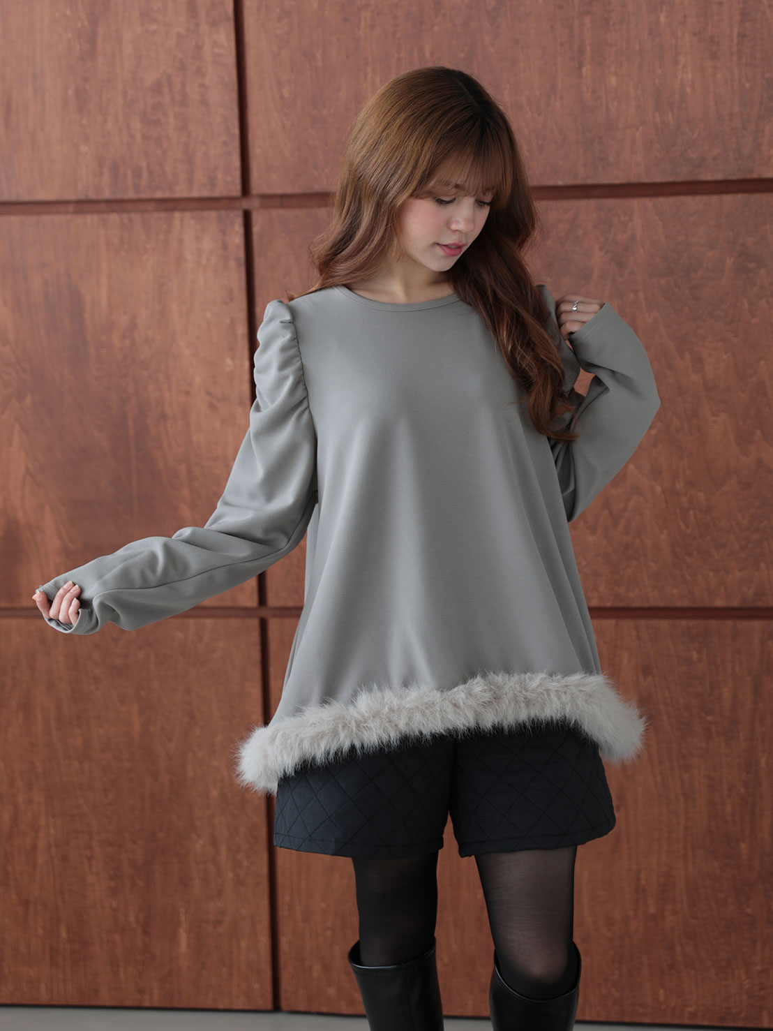 Aライン裾ファーTOPS(aj021)