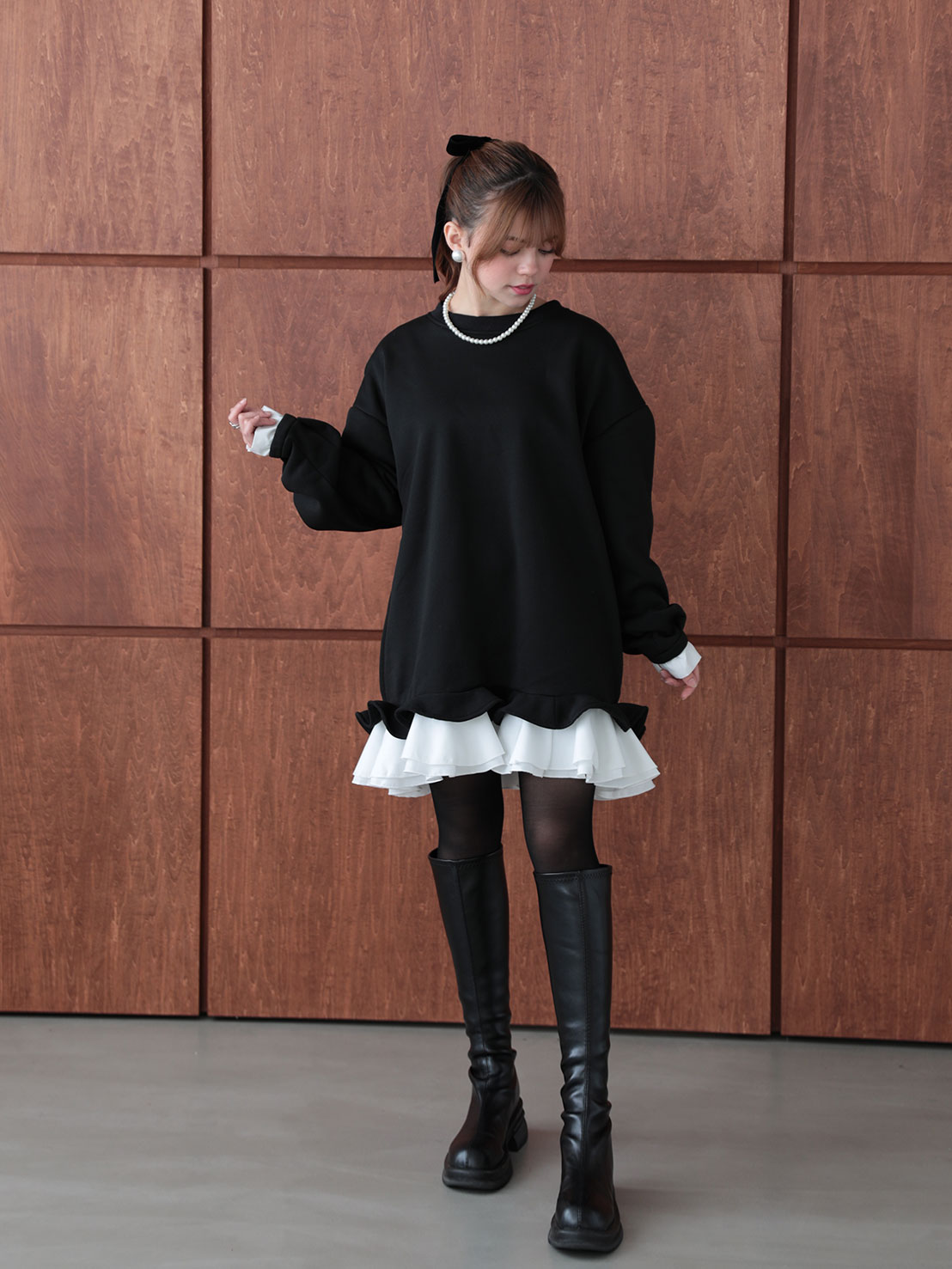 期間限定52%OFF!!裾フリル裏起毛オーバーTOPS(aj024)TH