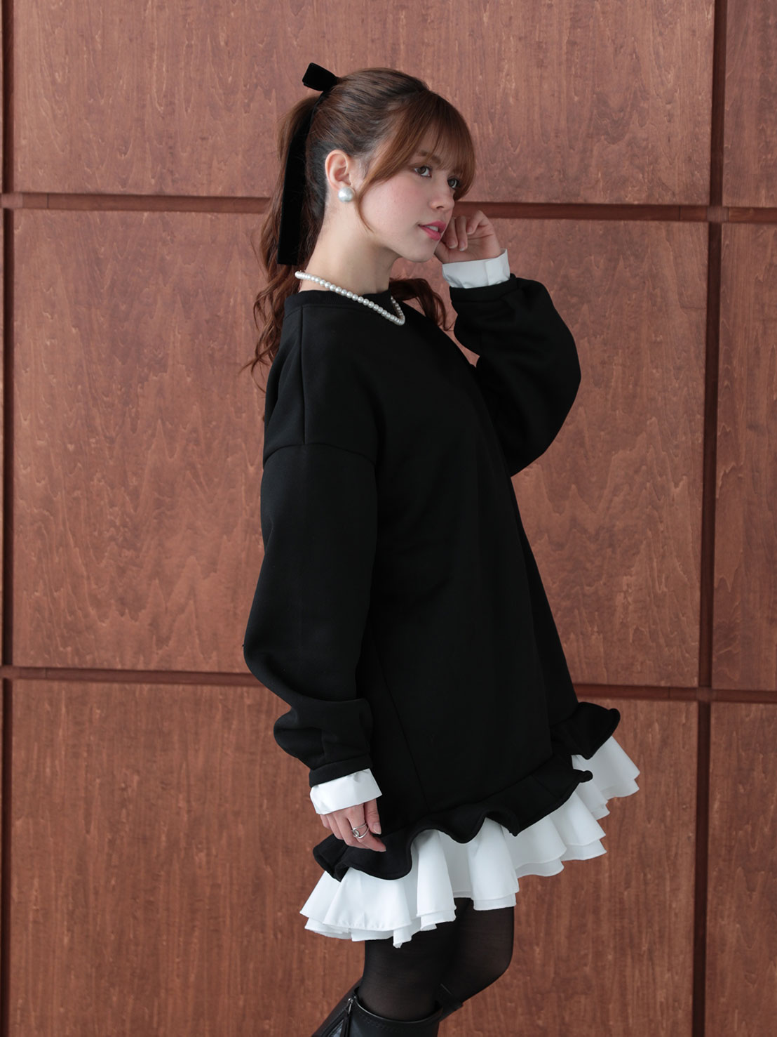 期間限定52%OFF!!裾フリル裏起毛オーバーTOPS(aj024)TH