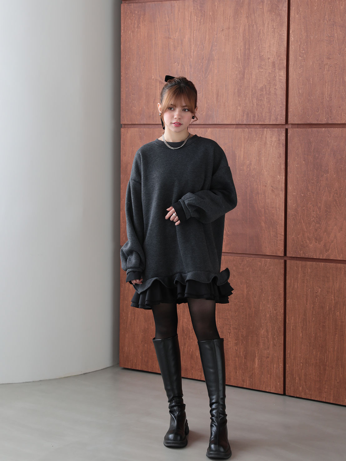 期間限定52%OFF!!裾フリル裏起毛オーバーTOPS(aj024)TH