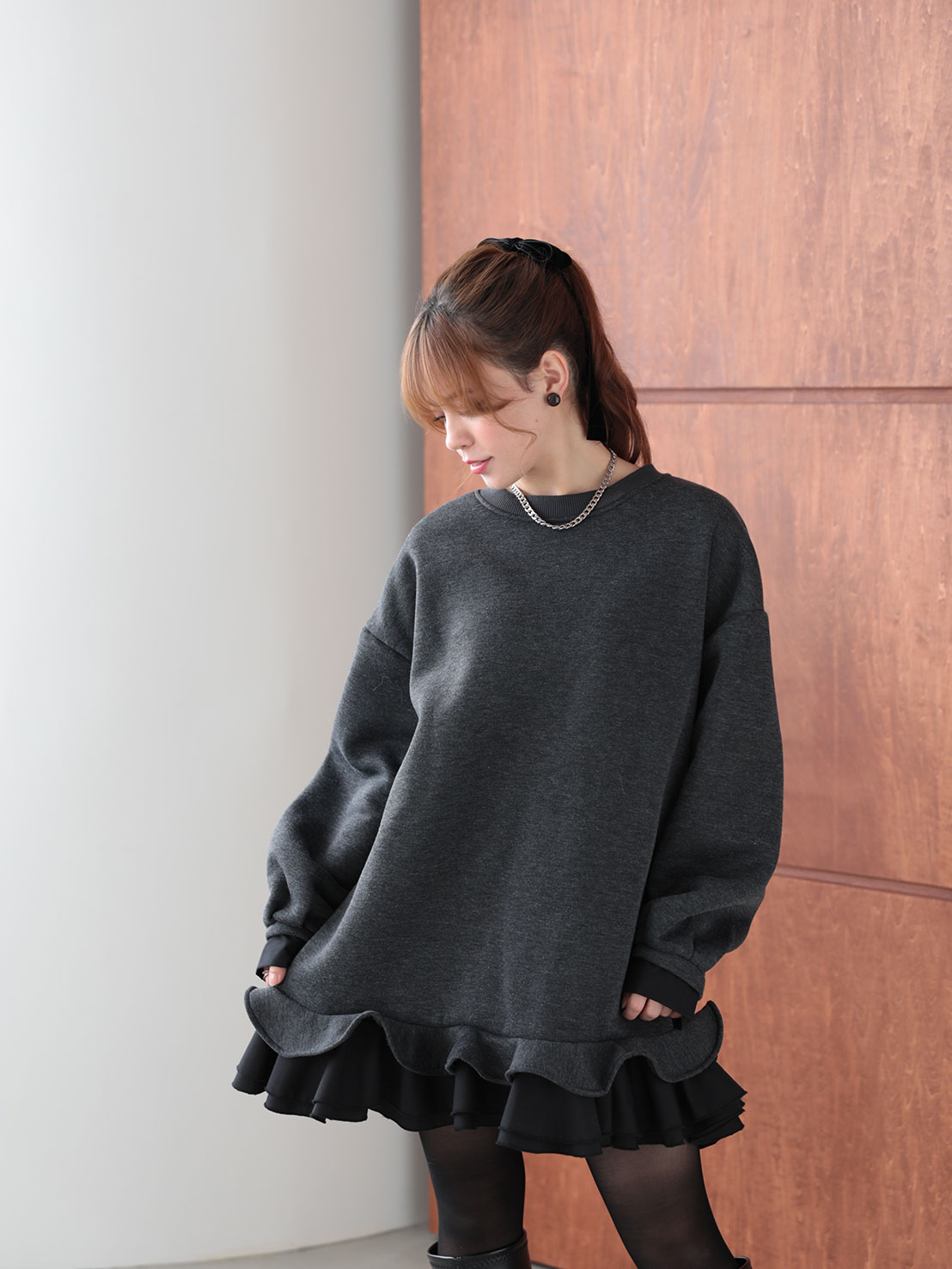 期間限定52%OFF!!裾フリル裏起毛オーバーTOPS(aj024)TH