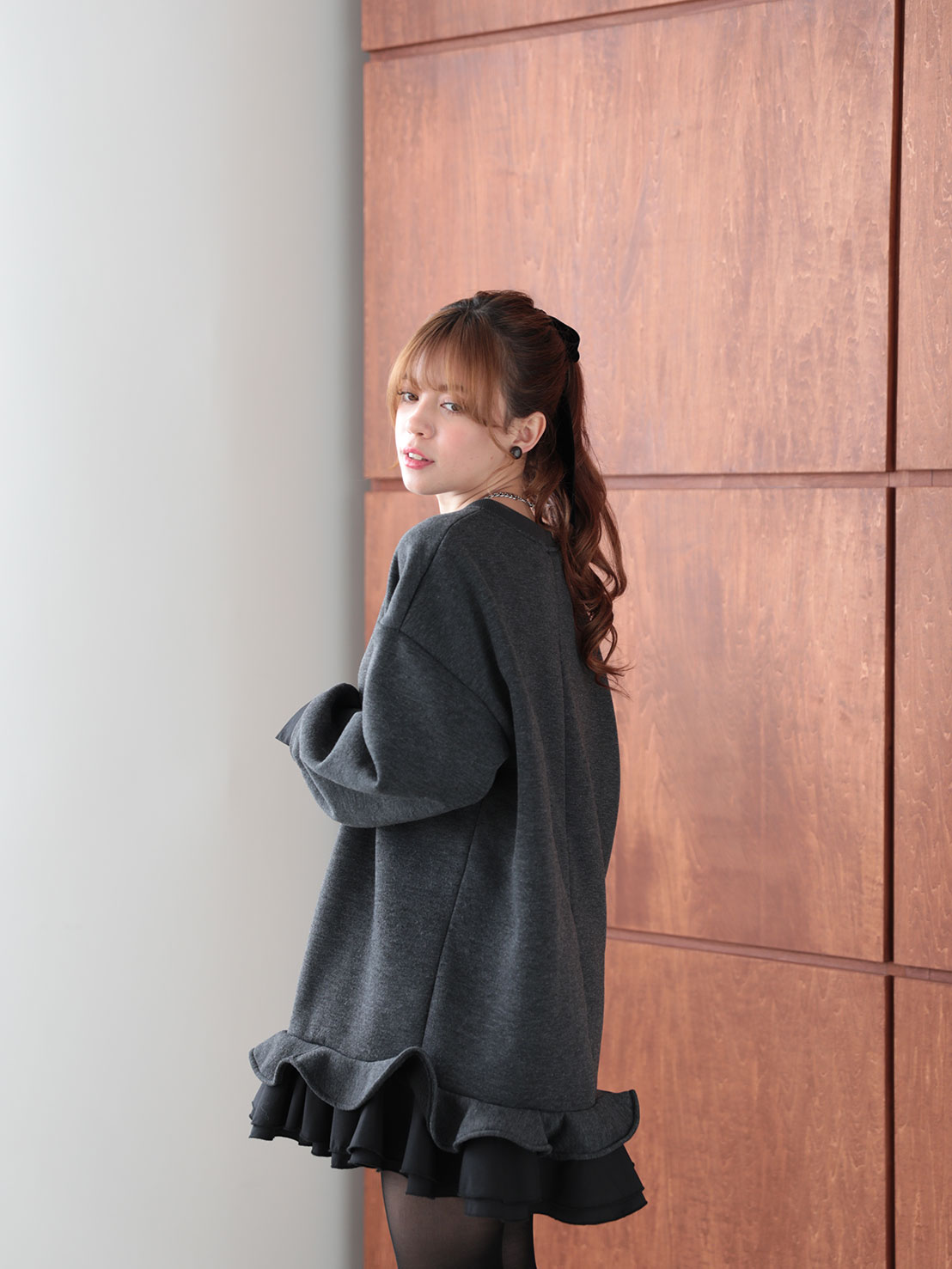 期間限定52%OFF!!裾フリル裏起毛オーバーTOPS(aj024)TH