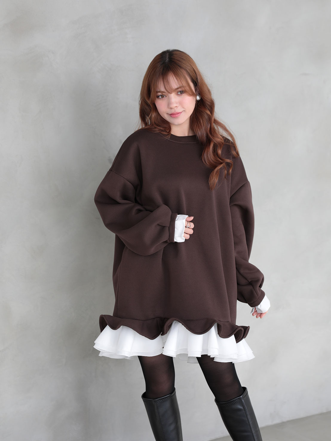 期間限定52%OFF!!裾フリル裏起毛オーバーTOPS(aj024)TH