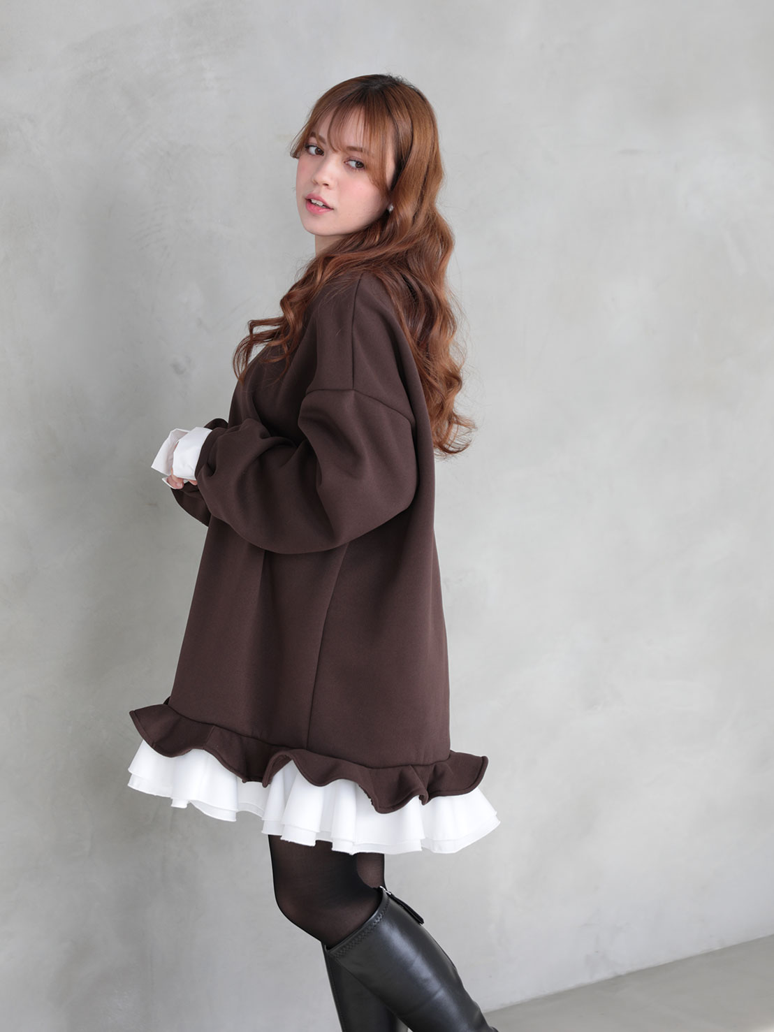 期間限定52%OFF!!裾フリル裏起毛オーバーTOPS(aj024)TH