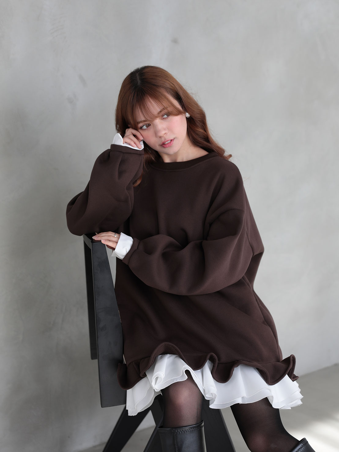 期間限定52%OFF!!裾フリル裏起毛オーバーTOPS(aj024)TH