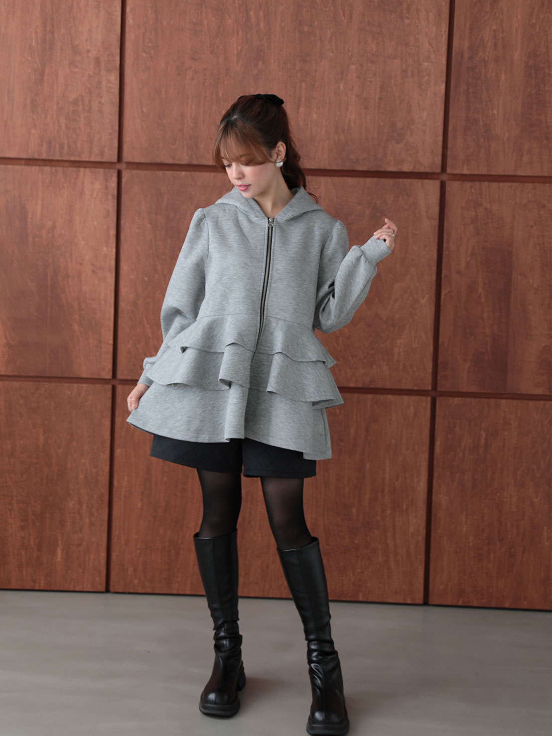 3段フリルフーディーパーカー(ma21)TH