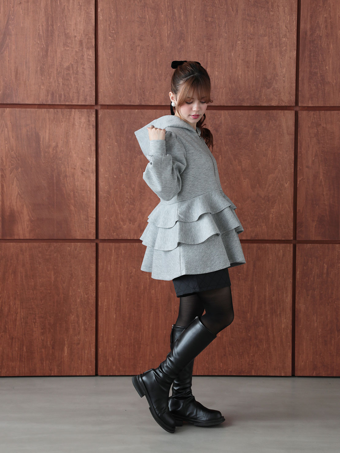 3段フリルフーディーパーカー(ma21)TH