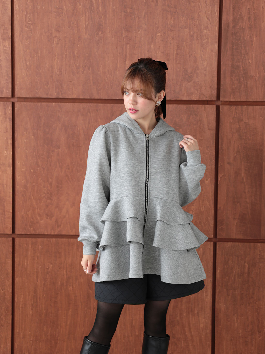 3段フリルフーディーパーカー(ma21)TH