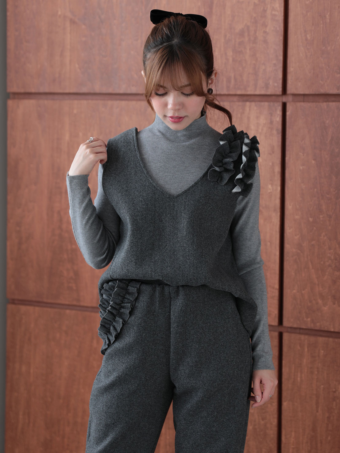 【FLOWERフリル 美脚セミカーブパンツ(ma26)】 ♥ノベルティ対象商品♥