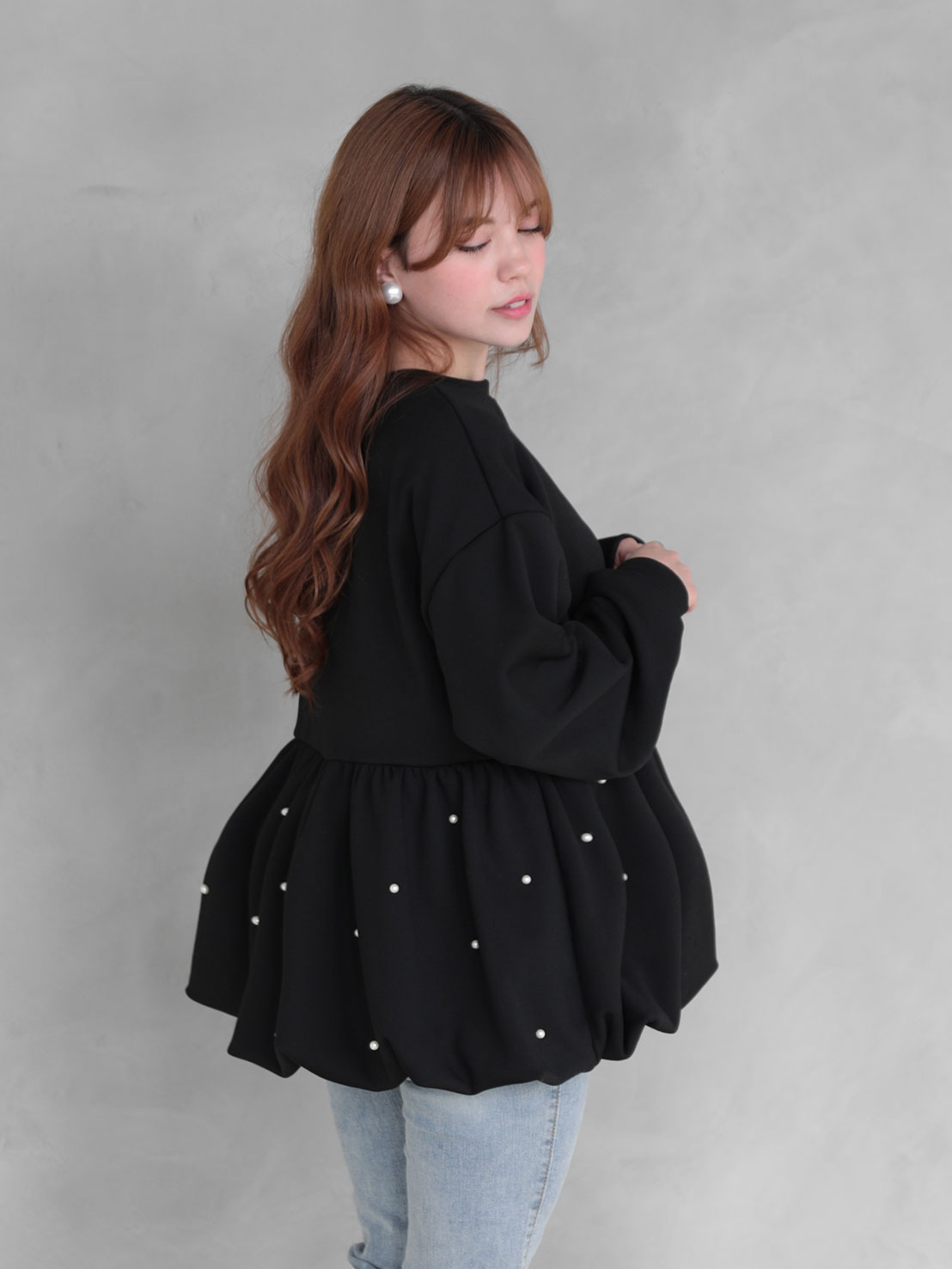 もっちりしっとりな肌触り【裾バルーン パールTOPS】(ma29)TH