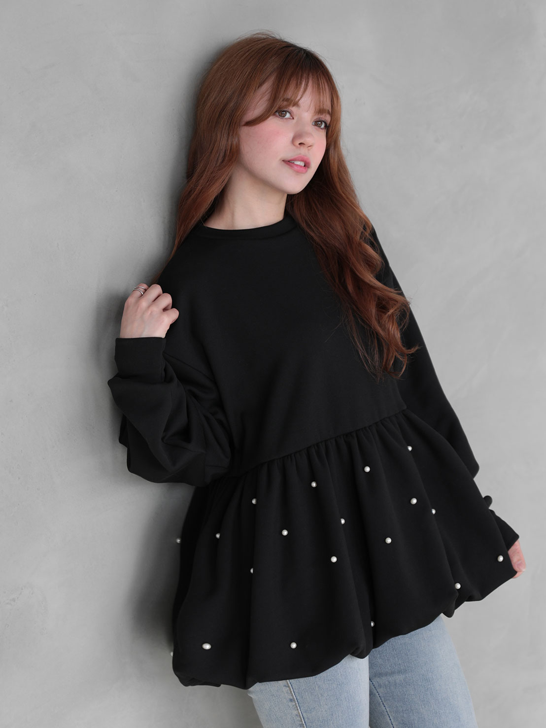 もっちりしっとりな肌触り【裾バルーン パールTOPS】(ma29)TH