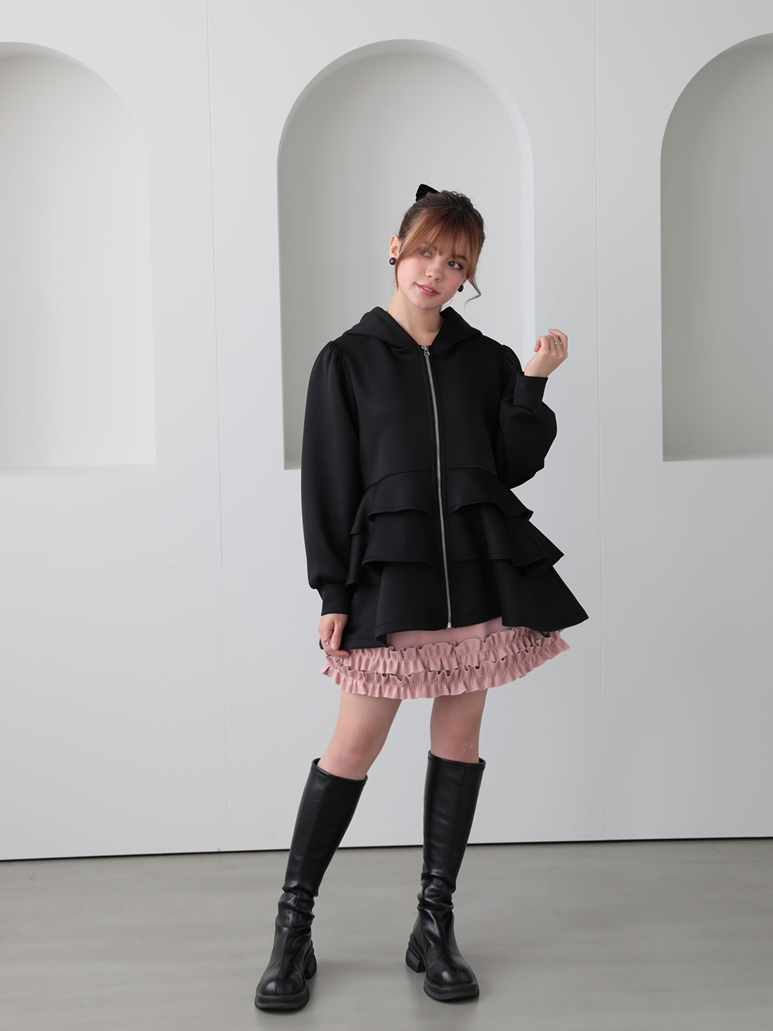 3段フリルフーディーパーカー(ma21)TH