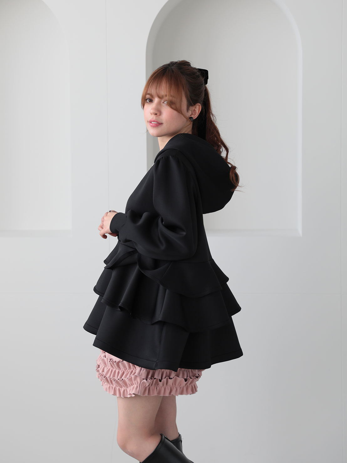 3段フリルフーディーパーカー(ma21)TH