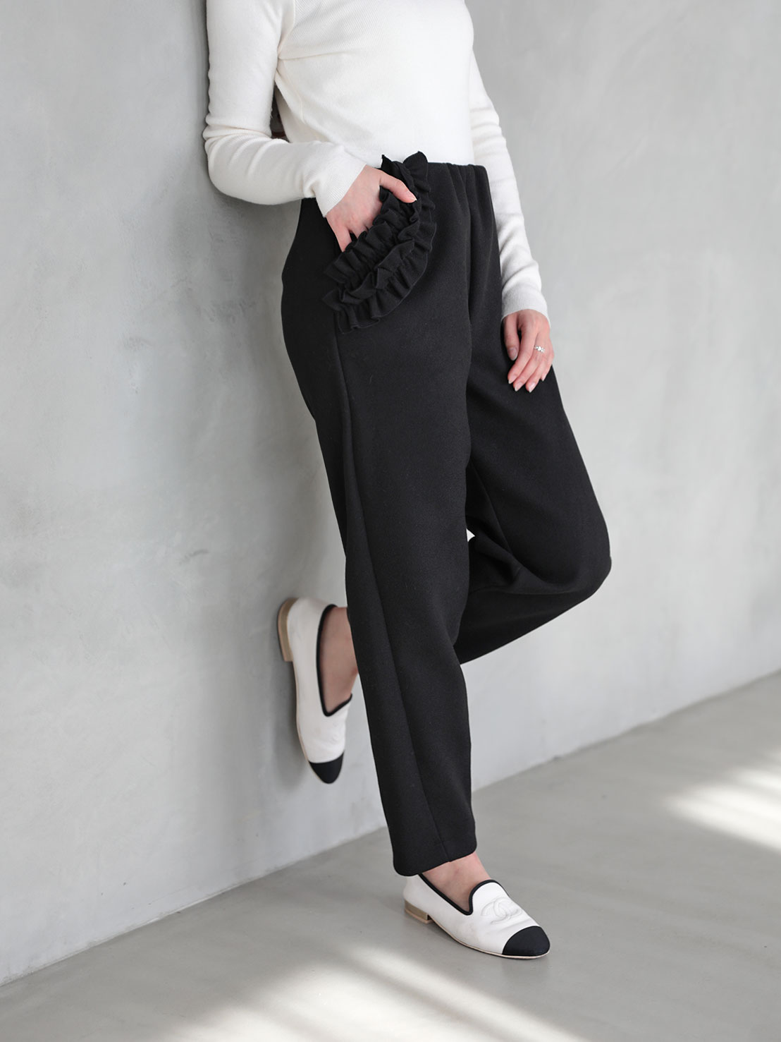 【FLOWERフリル 美脚セミカーブパンツ(ma26)】 ♥ノベルティ対象商品♥