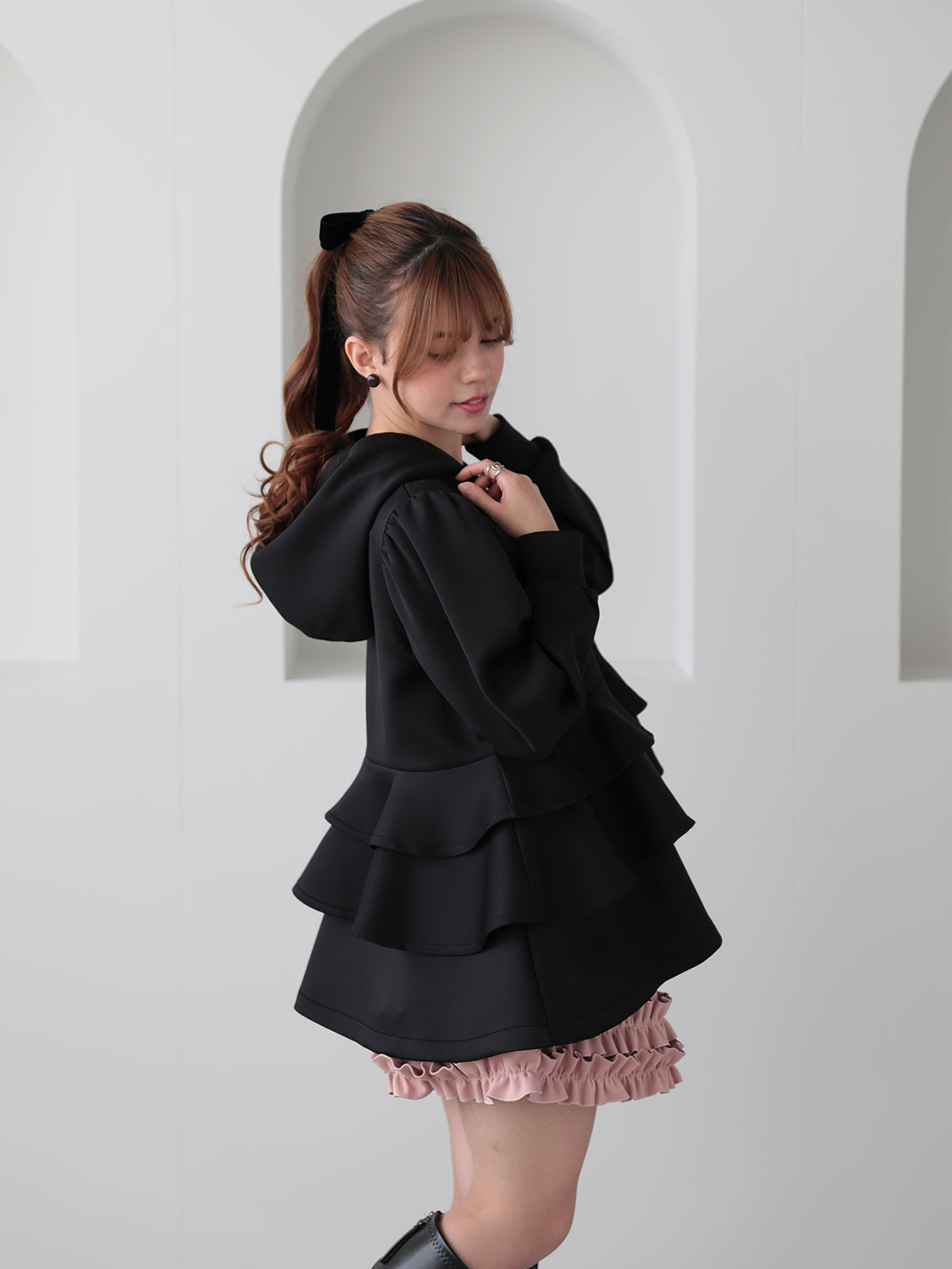 3段フリルフーディーパーカー(ma21)TH