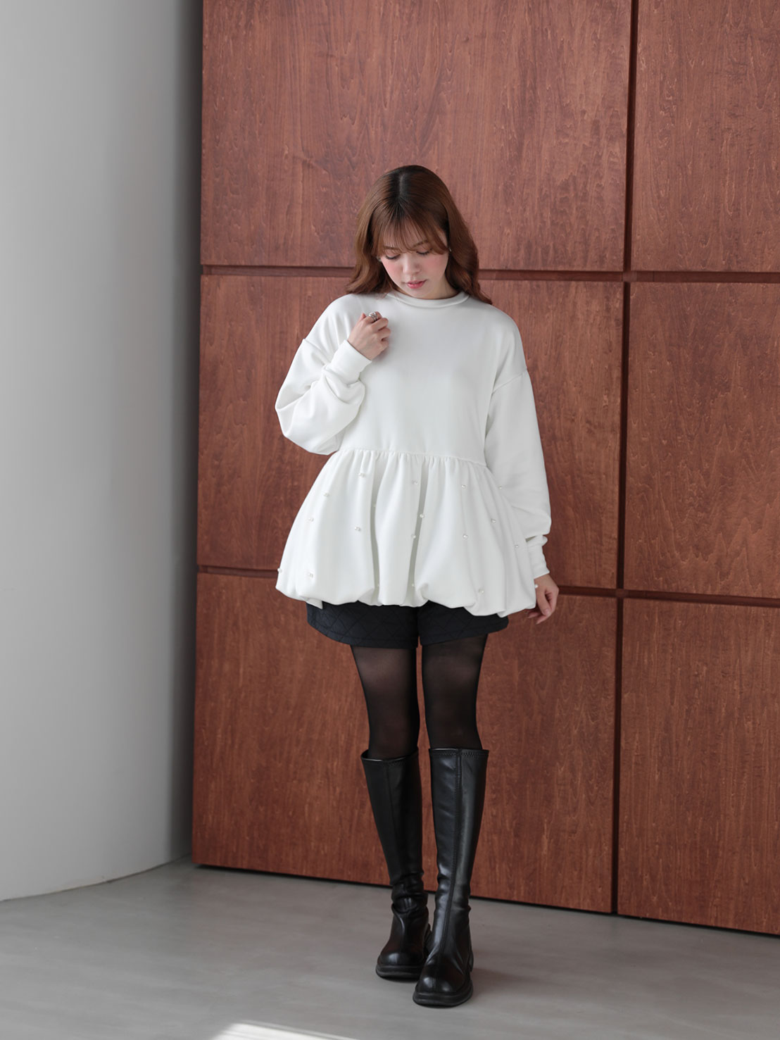 もっちりしっとりな肌触り【裾バルーン パールTOPS】(ma29)TH