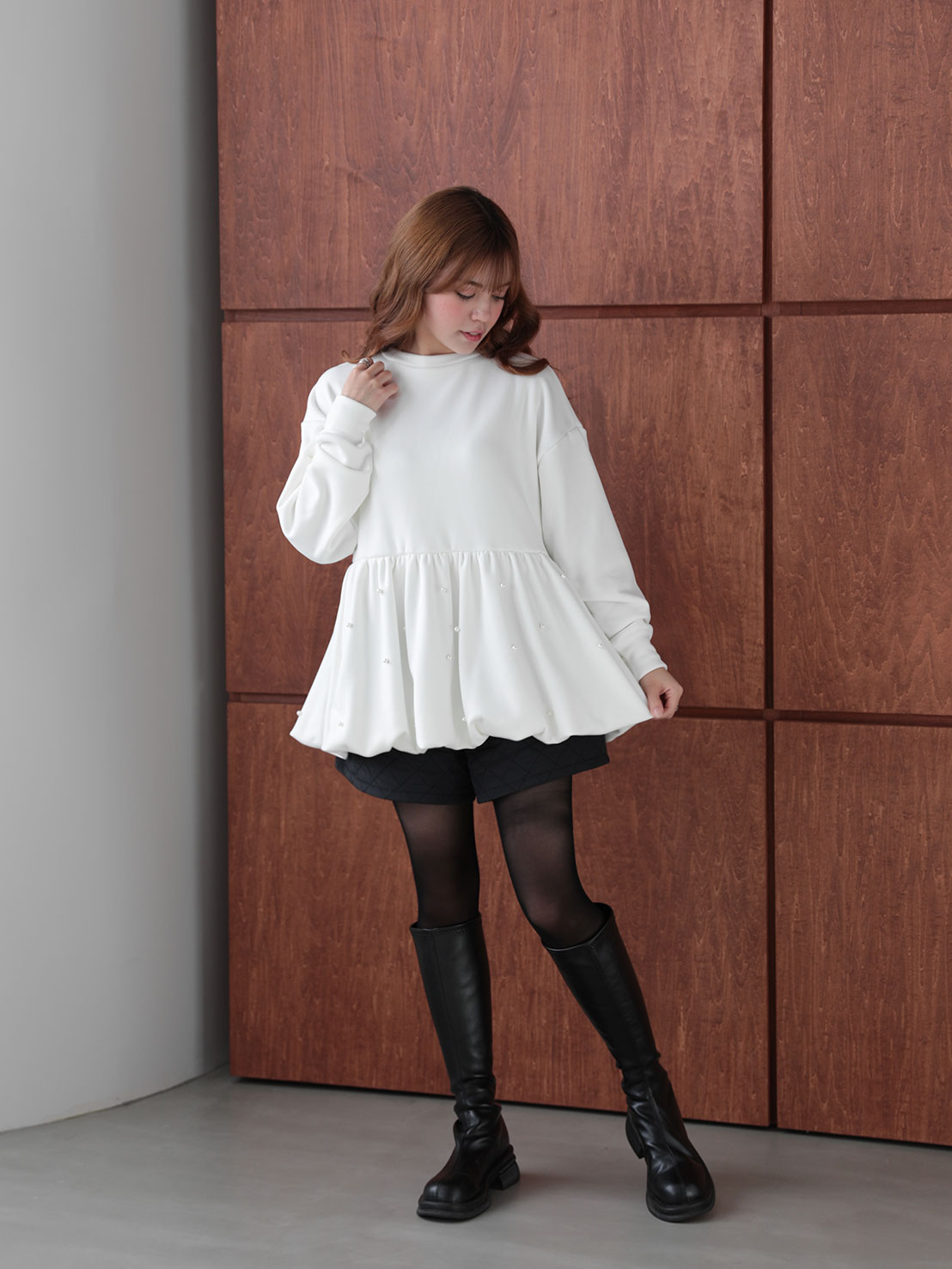 もっちりしっとりな肌触り【裾バルーン パールTOPS】(ma29)TH