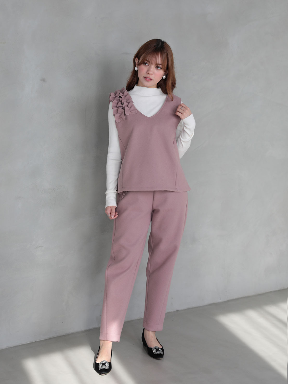 【FLOWERフリル 美脚セミカーブパンツ(ma26)】 ♥ノベルティ対象商品♥