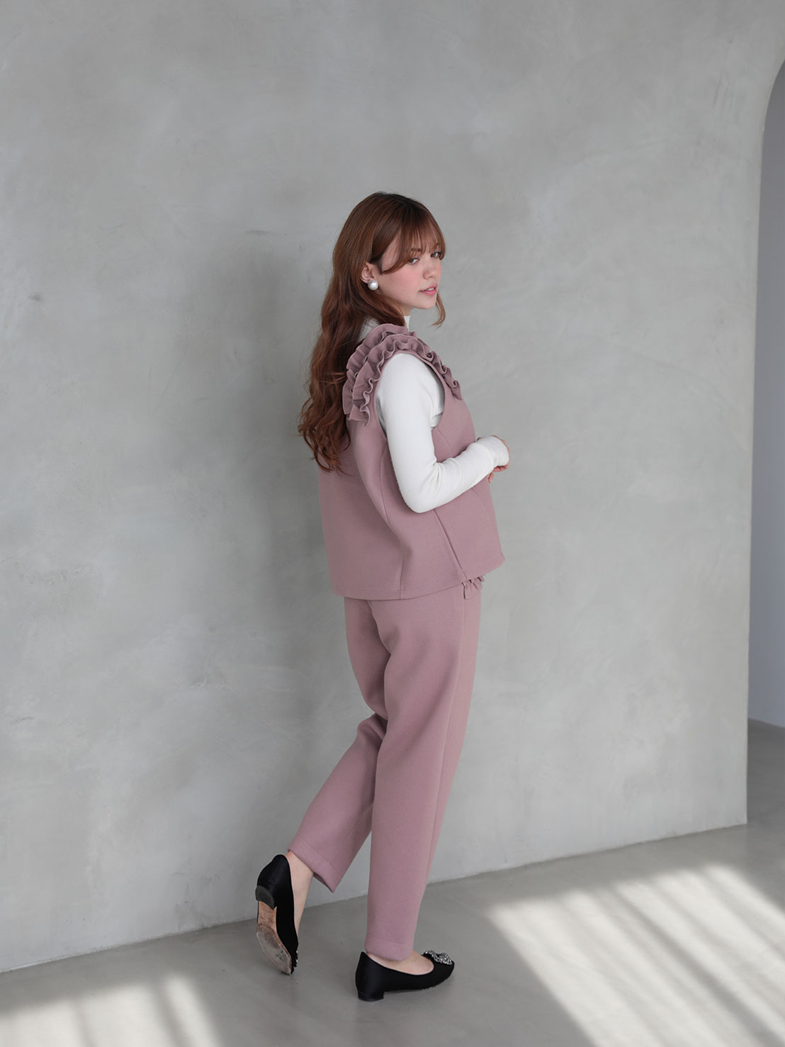 【FLOWERフリル 美脚セミカーブパンツ(ma26)】 ♥ノベルティ対象商品♥