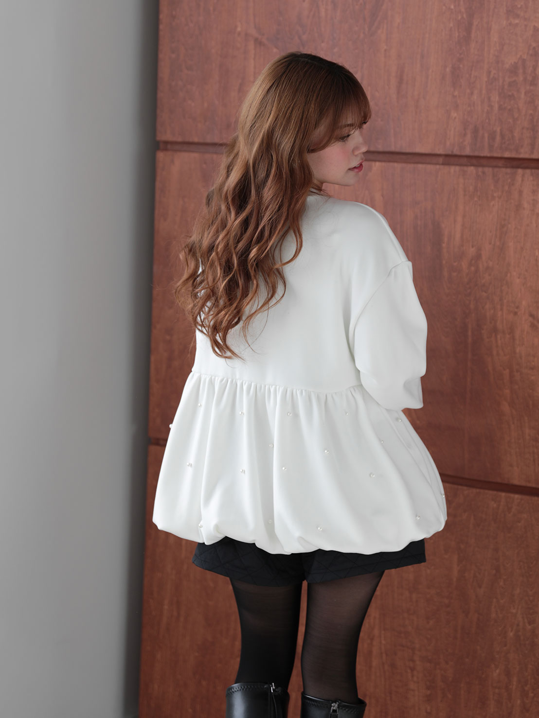 もっちりしっとりな肌触り【裾バルーン パールTOPS】(ma29)TH