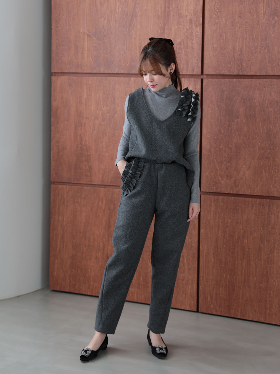 【FLOWERフリル 美脚セミカーブパンツ(ma26)】 ♥ノベルティ対象商品♥