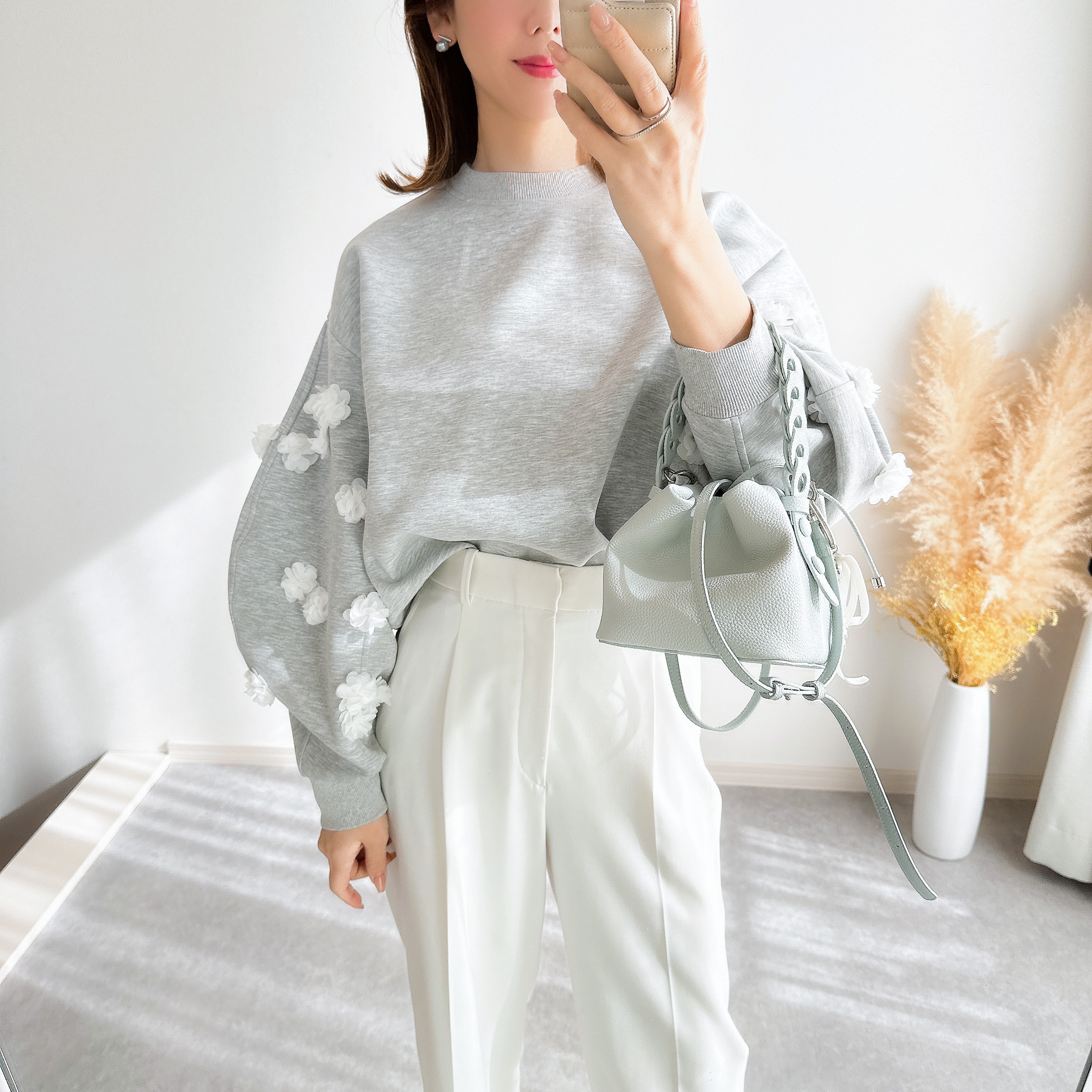 @m_i_mm_a×Myuコラボ【カーブスリーブプルオーバー(kbm599フラワー)】メール便OK