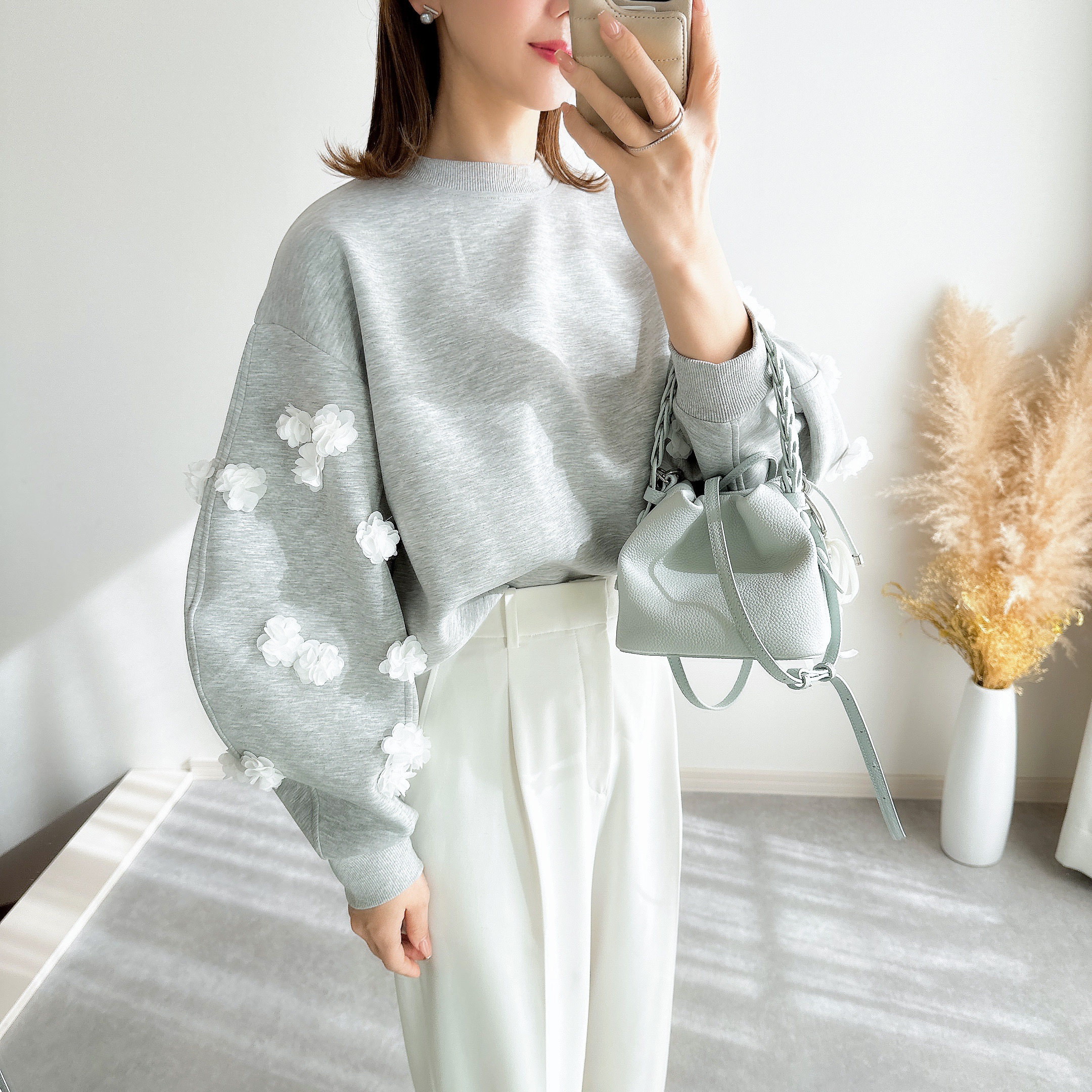 @m_i_mm_a×Myuコラボ【カーブスリーブプルオーバー(kbm599フラワー)】メール便OK