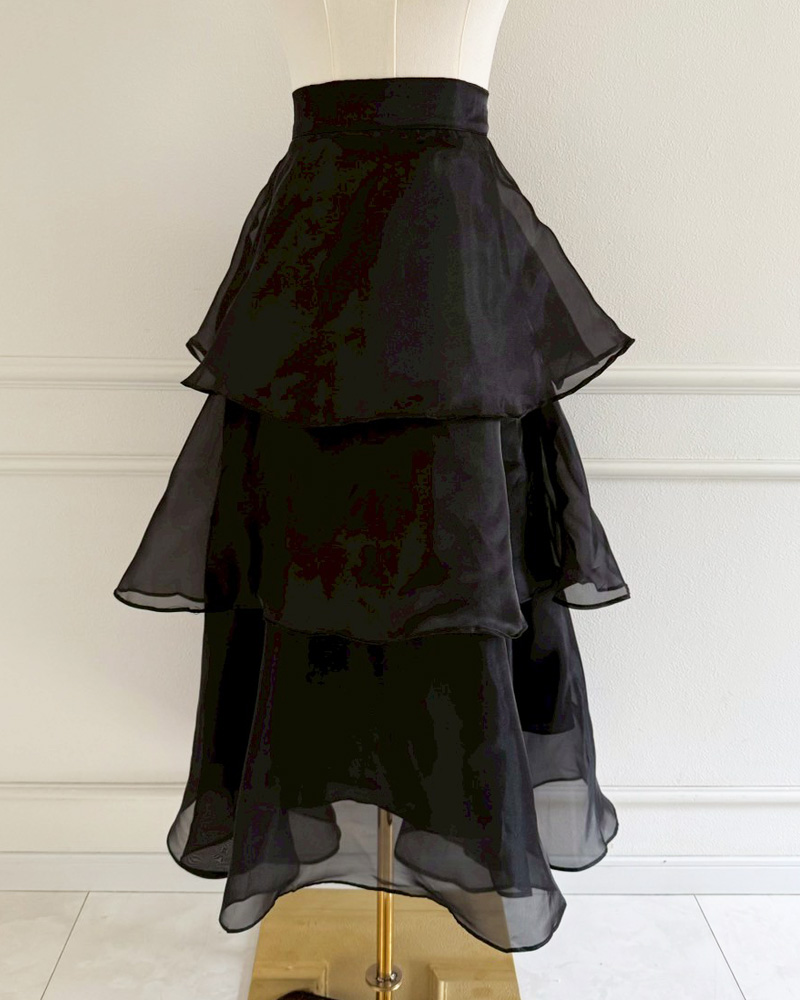【オーガンジーティアードフリルロングスカート】