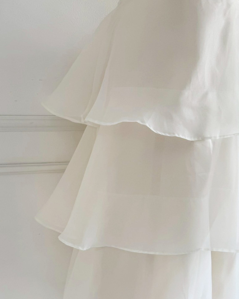 【オーガンジーティアードフリルロングスカート】